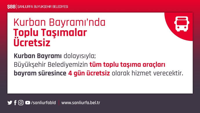 TOPLU TAŞIMA BAYRAM SÜRESİNCE ÜCRETSİZ